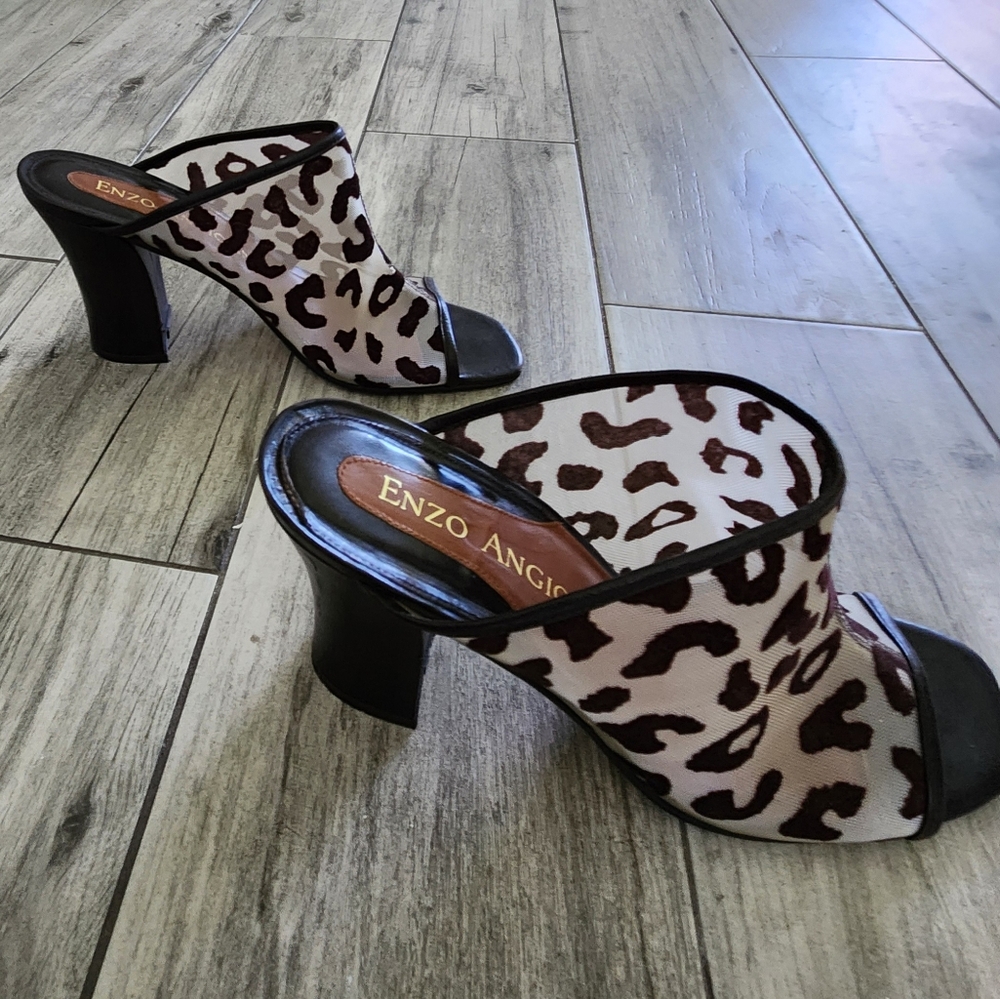 Enzo Angiolini Leopard-Print Open-Toe Mules in Brown and Black - Picture 4 of 12